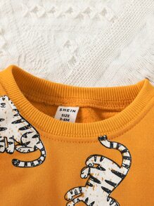 Baby Boy Cartoon Tiger Print Sweatshirt - Mustard Yellow - View 3