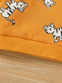 Baby Boy Cartoon Tiger Print Sweatshirt - Mustard Yellow - View 4
