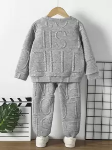 SHEIN 男童字母圖案運動衫&長褲 - 灰色 - 查看 2