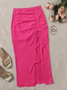 Soleia 抽褶抽繩開衩半身裙 - 玫紅色 - 查看 1