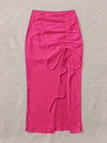 Soleia 抽褶抽繩開衩半身裙 - 玫紅色 - 查看 3