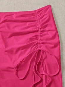 Soleia 抽褶抽繩開衩半身裙 - 玫紅色 - 查看 4