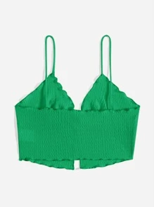 SHEIN MOD 紋理質感木耳邊前繫帶吊帶上衣 - 綠色 - 查看 2