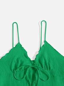 SHEIN MOD 紋理質感木耳邊前繫帶吊帶上衣 - 綠色 - 查看 5