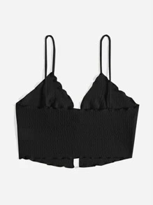 SHEIN Essnce 紋理質感木耳邊前繫帶吊帶上衣 - 黑色 - 查看 2