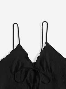 SHEIN Essnce 紋理質感木耳邊前繫帶吊帶上衣 - 黑色 - 查看 3