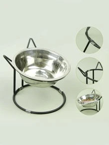 1 pieza Estante de bol para mascotas con diseño de gato de dibujos animados & 1 pieza Bol para mascotas - Plateado - Ver 4