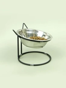 1 pieza Estante de bol para mascotas con diseño de gato de dibujos animados & 1 pieza Bol para mascotas - Plateado - Ver 6