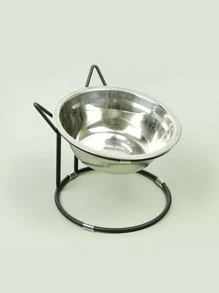 1 pieza Estante de bol para mascotas con diseño de gato de dibujos animados & 1 pieza Bol para mascotas - Plateado - Ver 5