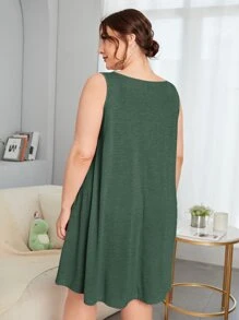 SHEIN Đầm mặc nhà Kích Thước Lớn Hoạt hình Lá thư Dễ thương - Màu xanh lá cây đậm - Xem 2
