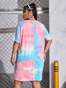 SHEIN EZwear Plus Tie Dye Tee Dress - Multicolor - View 2