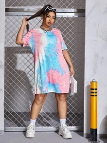 SHEIN EZwear Plus Tie Dye Tee Dress - Multicolor - View 5