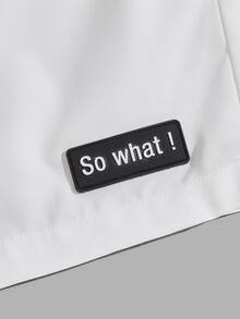 Manfinity Men Slogan Patched Detail Drawstring Waist Shorts - White - View 5