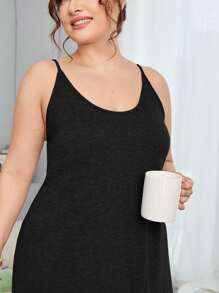 SHEIN Plus Ruffle Hem Cami Night Dress - Black - View 5