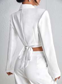 BizChic 秋冬款垫肩系带短款西装外套 - 白色 - 查看 2