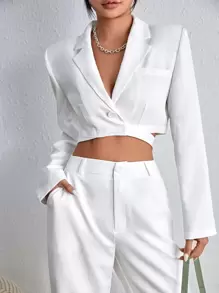 BizChic 秋冬款垫肩系带短款西装外套 - 白色 - 查看 7