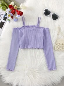 Toddler Girls Butterfly Patched Cold Shoulder Tee - Mauve Purple - View 2