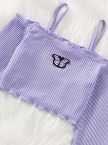 Toddler Girls Butterfly Patched Cold Shoulder Tee - Mauve Purple - View 4