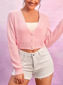 SHEIN Qutie Floral Button Up Ribbed Knit Cardigan
