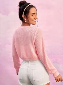 SHEIN Qutie Floral Button Up Ribbed Knit Cardigan