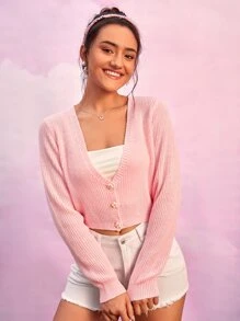 SHEIN Qutie Floral Button Up Ribbed Knit Cardigan