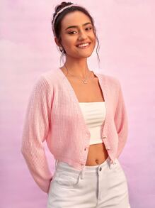 SHEIN Qutie Floral Button Up Ribbed Knit Cardigan
