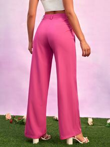 SHEIN Privé High Waist Fold Pleated Suit Trousers - Hot Pink - View 2