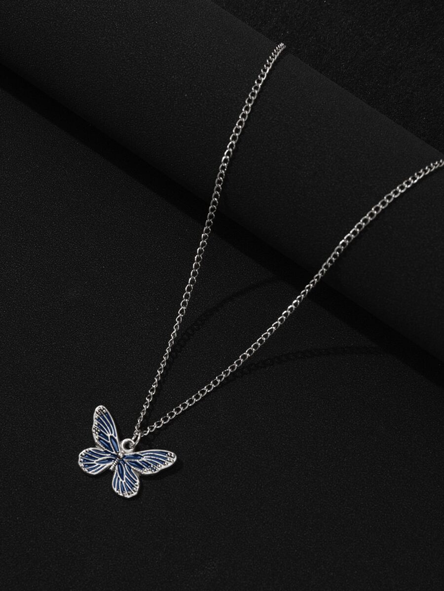 時尚流行男士蝴蝶吊飾項鍊合金，適合珠寶禮物和時尚外觀 - 銀色 - 查看 1