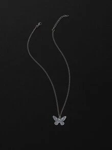 時尚流行男士蝴蝶吊飾項鍊合金，適合珠寶禮物和時尚外觀 - 銀色 - 查看 2