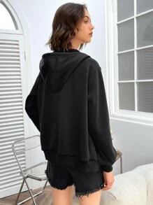 SHEIN Coolane Butterfly Rhinestone Zip Up Hoodie - Black - View 3