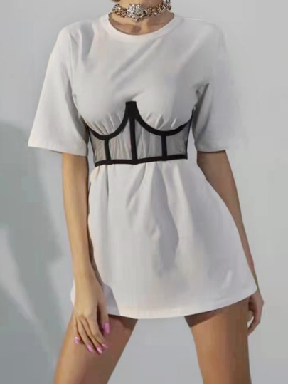 1pc Fashionable Organza Material Corset Style Sexy Short Waist Cincher For Women, Charming Mesh Waist Wrap