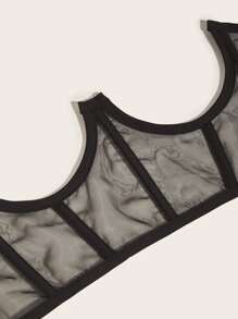 1pc Fashionable Organza Material Corset Style Sexy Short Waist Cincher For Women, Charming Mesh Waist Wrap - Black - View 5