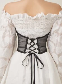 1pc Fashionable Organza Material Corset Style Sexy Short Waist Cincher For Women, Charming Mesh Waist Wrap - Black - View 8