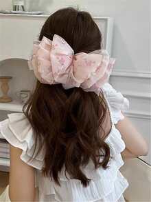 Flower Print Bow Decor Hair Clip - Multicolor - View 2