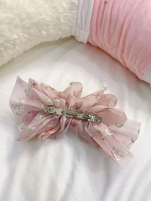 Flower Print Bow Decor Hair Clip - Multicolor - View 6