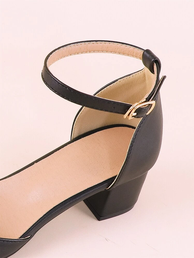 Décolleté con punta affusolata e tacco largo, scarpe eleganti da donna con cinturino alla caviglia e fibbia, tacco alto, eleganti - nero - Visualizzare 3