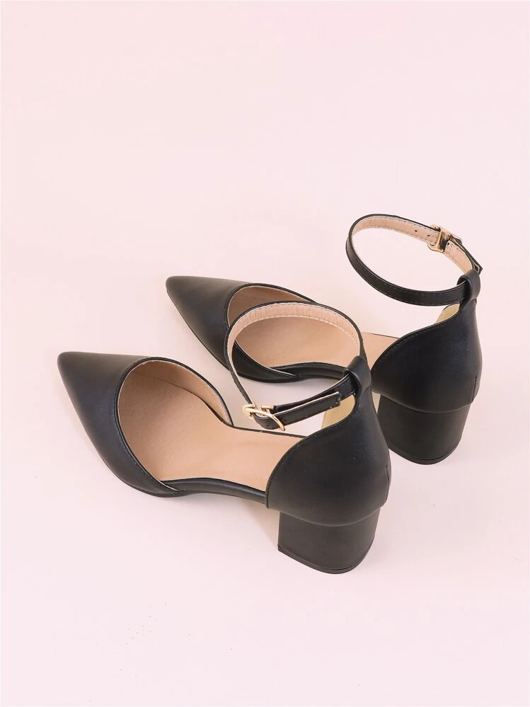 Décolleté con punta affusolata e tacco largo, scarpe eleganti da donna con cinturino alla caviglia e fibbia, tacco alto, eleganti - nero - Visualizzare 4