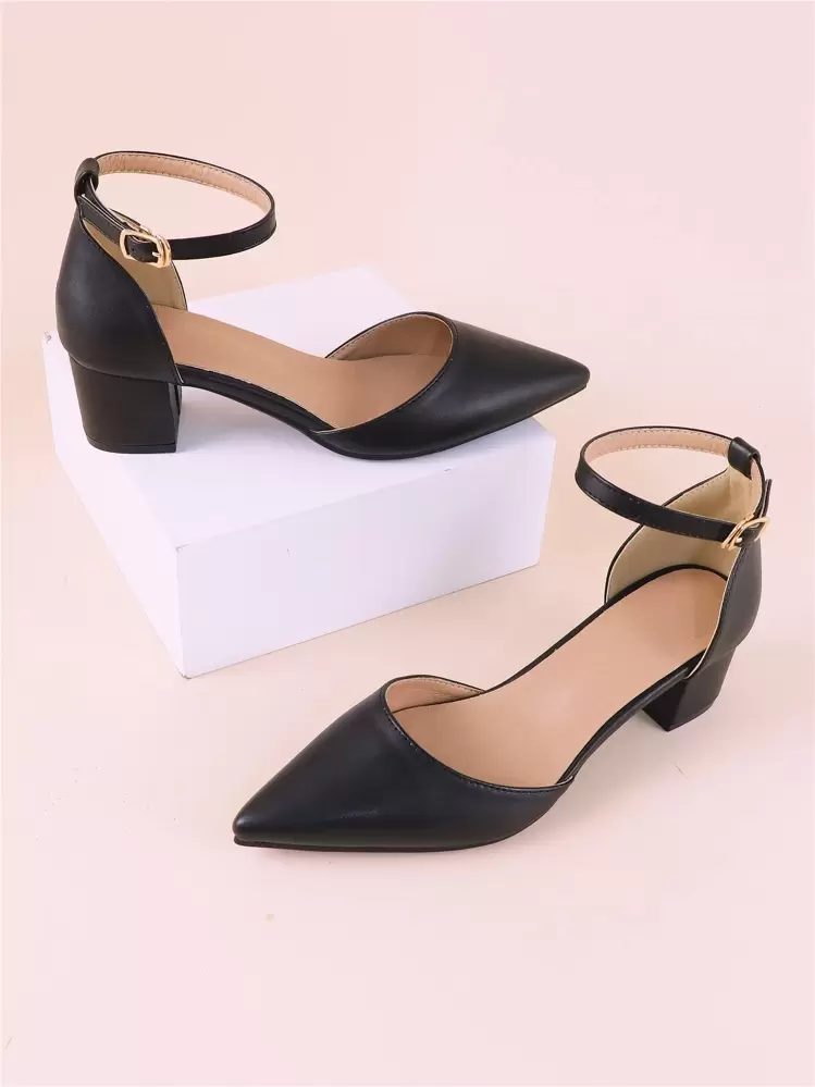 Décolleté con punta affusolata e tacco largo, scarpe eleganti da donna con cinturino alla caviglia e fibbia, tacco alto, eleganti - nero - Visualizzare 5