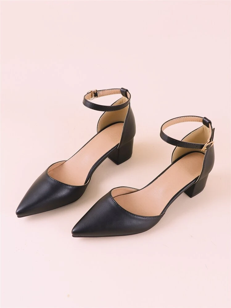 Décolleté con punta affusolata e tacco largo, scarpe eleganti da donna con cinturino alla caviglia e fibbia, tacco alto, eleganti - nero - Visualizzare 6