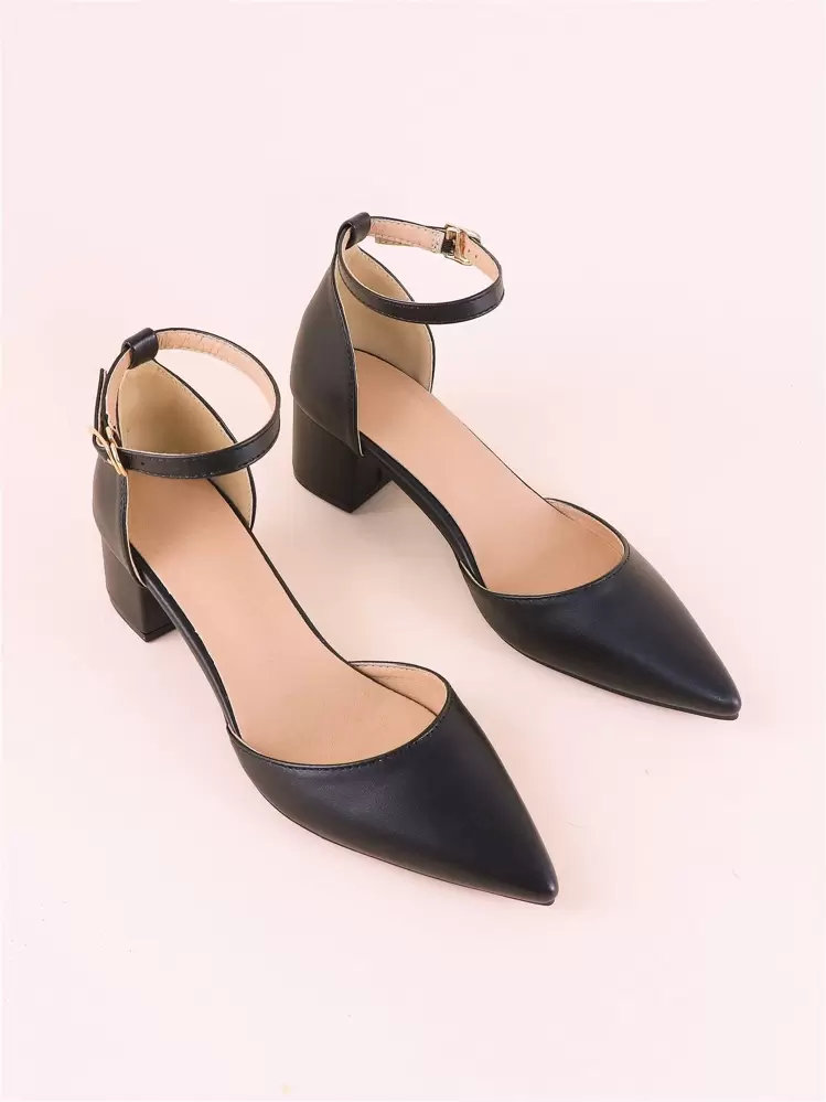 Décolleté con punta affusolata e tacco largo, scarpe eleganti da donna con cinturino alla caviglia e fibbia, tacco alto, eleganti - nero - Visualizzare 7