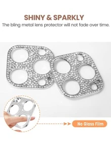 2 pezzi Protezione lente con decorazione di strass compatibile con 15/15Pro/15Plus/15Promax, regalo per compleanni, famiglia, amici, cristallo scintillante, protezione lente, accessori per telefono, impermeabile, antiurto, anti-caduta, anti-graffio, anti-impronta digitale, copertura completa - Argento - Visualizzare 4