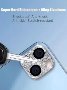 2 pezzi Protezione lente con decorazione di strass compatibile con 15/15Pro/15Plus/15Promax, regalo per compleanni, famiglia, amici, cristallo scintillante, protezione lente, accessori per telefono, impermeabile, antiurto, anti-caduta, anti-graffio, anti-impronta digitale, copertura completa - Argento - Visualizzare 5