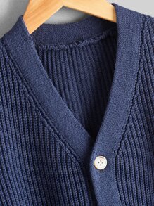 SHEIN Boys Striped Pattern Drop Shoulder Cardigan - Navy Blue - View 3