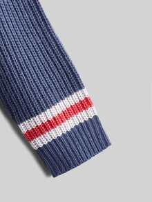 SHEIN Boys Striped Pattern Drop Shoulder Cardigan - Navy Blue - View 4