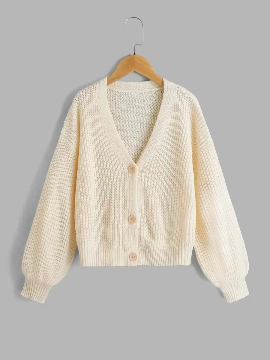 Chaqueta de punto acanalada con hombros caídos para niña preadolescente en otoño/invierno - Beis - Ver 1