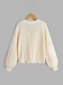 Chaqueta de punto acanalada con hombros caídos para niña preadolescente en otoño/invierno - Beis - Ver 2