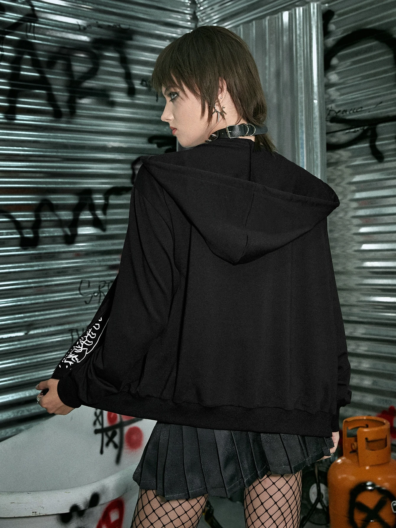 Miniatura 2 de Punk Rock Capucha con letra con estampado de esqueleto con cordón