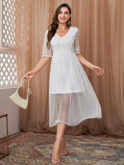 Floral Embroidered Mesh Dress