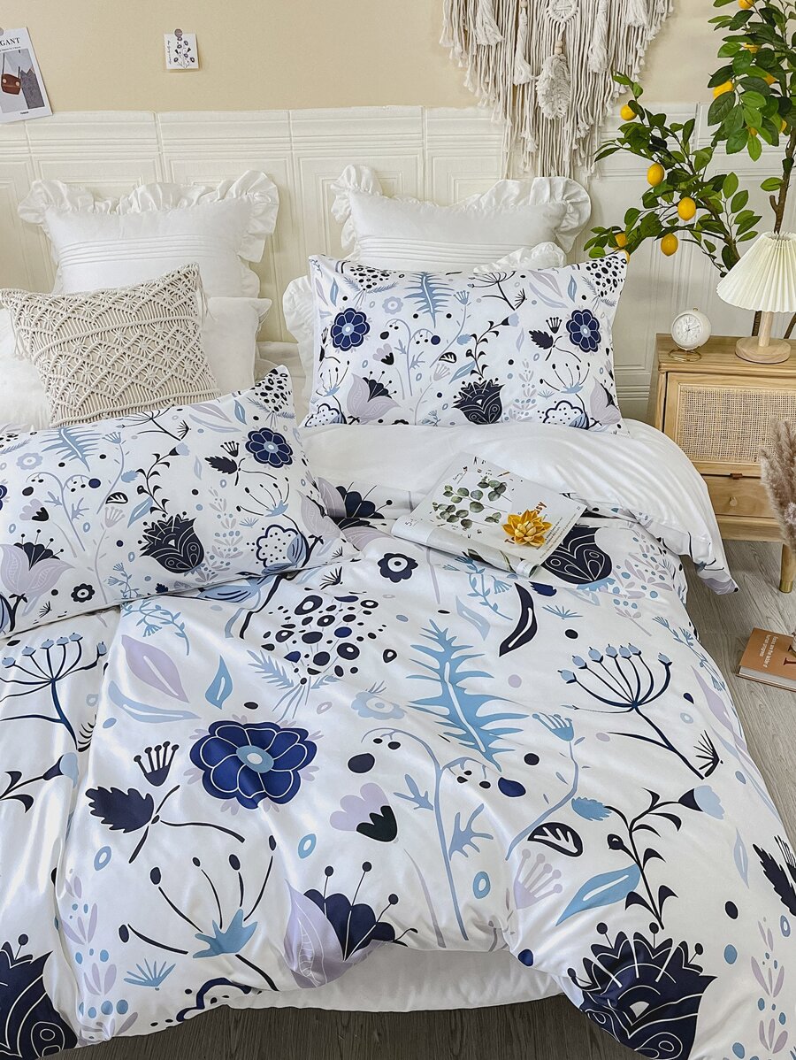 Flower Pattern Duvet Cover Set Without Filler - Multicolor - View 1