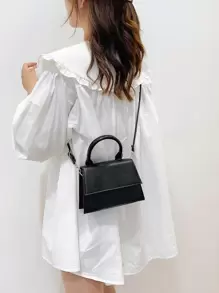 Lightweight,Business Casual Mini Minimalist Flap Square Bag For Teen Girls Women College Students,Rookies & White-collar Workers Perfect for Office,College,Work ,Business,Commute,Outdoors, Travel, Outings - Black - View 2